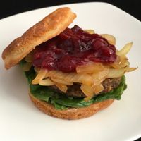 Vegan "Turkey Burger" on homemade gluten free bun. Really, really good and filling. at The Pureganic Cafe in Harrison