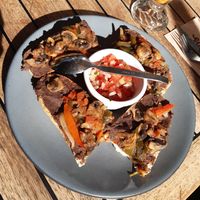 Molletes with mushrooms instead of cheese at Garabatos in Mexico City