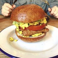 Vegan Sausage and Scrambled Tofu Bap at The Grand Howl in East London