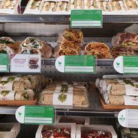 Lots of different vegan sandwiches - falafel, avo and chipotle flatbread, Mexican avocado flatbread, vegan chilli wrap and the Caesar wrap at Pret a Manger - Broadwick St in London