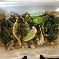 1 each of their 3 vegan (taco) offerings, including Flor de Calabaza (Pumpkin Flower), Huitlacoche, and Mushroom. at La Mexicana in Newport