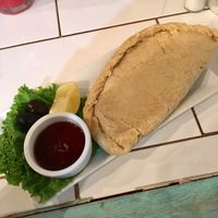 vegan soy 'pino' empanada  at Bum Kaldi in San Pedro De Atacama