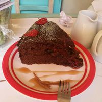 Chocolate and strawberry tart at Bum Kaldi in San Pedro De Atacama