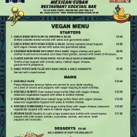 Vegan menu from website; as of October 2024 at Fiesta Mexicana in Orpington