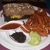 Burger and fries at Sirena Morena in Cancun