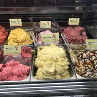 The ones with the green V are vegan (not the one down to the right and the one up, 2nd from the right) at Manna Gelats in Barcelona