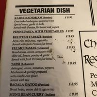 Veggie/ vegan menu  at Chechecks  in Aberfeldy