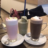 Vegan matcha frappé and oreo hot chocolate  at Taste in Luebeck