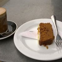Mocha with oat milk and pumpkin spice cake! at Love and Scandal in South East London
