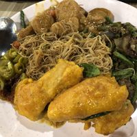 $5.30- beehoon, egg tofu, brinjal long bean, sweet battered fish with curry leaves at SuManYuan 素满园 - Plaza Singapura in Central Singapore