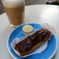 Chocolate eclair + Macaron + Cappuccino at Cloud Cakes - Mandar in Paris