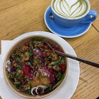 Salad bowl and matcha lattee  at Cloud Cakes - Mandar in Paris