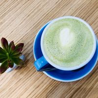 Vegan oat milk matcha latte  at Cloud Cakes - Mandar in Paris