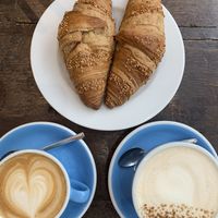 Cappuccino, latte and croissants at brunch  at Cloud Cakes - Mandar in Paris