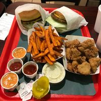 burgers, fries, and popcorn chicken! at VegeWay in Las Vegas