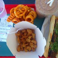Orange chicken, banh mi, curly fries, and a chocolate shake at VegeWay in Las Vegas