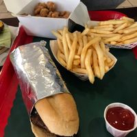 Spicy beef sandwich and orange chicken at VegeWay in Las Vegas
