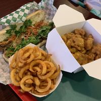 Beef sandwich, curly fries and orange chicken at VegeWay in Las Vegas