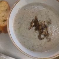 Mushroom soup starter at Aleenta Resort Restaurant in Hua Hin