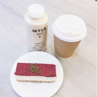 raw cake and coffee with almond milk  at Gorod-sad - Bolshaia Dmitrovka in Moscow