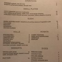 Vegan menu  at SushiSamba in Las Vegas