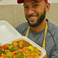Gibrant and the vegan veggie platter. at Pilar Caribbean in Millville