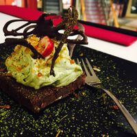 vegan dessert in December 2016: brownies with mint mousse at Tokumaru  in Tallinn