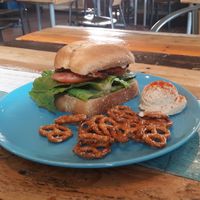 The MayBLT with hummus and pretzels at Tough Cookie Bakery in Bastrop