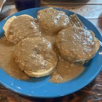 Vegan biscuits and sausage gravy. Yummm  at Tough Cookie Bakery in Bastrop