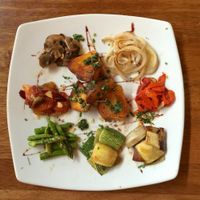 Roasted vegetable plate - yum! at Tree House in Aguas Calientes