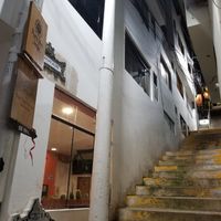 View from the street (restaurant is located near top of stairs) at Tree House in Aguas Calientes