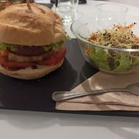 Heura burguer (tastes meat-like) at Sweet Paradise in Tenerife