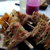 The best club sandwich ever. Sorry about the lightning 🌱 at Sweet Paradise in Tenerife