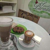 Carob, Kaffee Leche y Leche & Schokocookie at Sweet Paradise in Tenerife