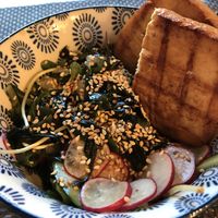 Grilled tofu (amazing) with salad at Dom Sushi in Gdansk