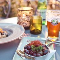 Hummus, Olives & Craft beer I at Vecchio Mulino Beach in Peschiera Del Garda