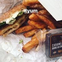 Chicken burger and fries at Globally Local - Dundas in London