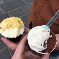 Vegan ice cream. Mango and pineapple; white chocolate and chocolate flavours. at Gelateria Vivaldi in Florence