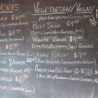 Vegan/vegetarian on right. Menu changes periodically.
Omnivore menu on left can often be made vegan if desired. at Black Sheep Lounge in Welland