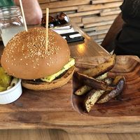 Vegan lentil burger with pinapple at Marcial by Mako in Cabo San Lucas