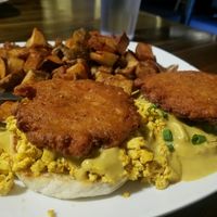 Brunch at the Space! we ordered the Breakfast Sandwich and the Sons of Salem (benedict) at The Space in Salem