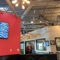 50s Sputnik With Edison Bulbs and glowing Mexican Sombrero’s - this place isn’t a chain but at least offers Vegetarian Options… That’s huge in Oklahoma ! at Hidalgo's Mexican Restaurant in Edmond