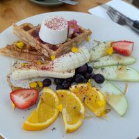 Everything Fruit Waffles (GF) at Mama-P in Charlestown