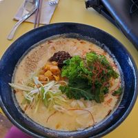 Organic spicy Tan Tan Ramen is a work of art as well as DELICIOUS! at The Workshop Vegetarian Cafe in North Vancouver