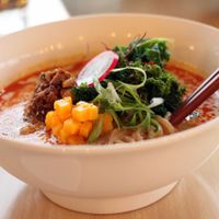 Spicy tan tan ramen at The Workshop Vegetarian Cafe in North Vancouver