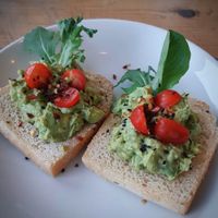 Smashed Avocado Toast on Gluten Free Bread at The Workshop Vegetarian Cafe in North Vancouver