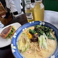 Jun, Green Tea, Breakfast Sando, Tan Tan Creamy Ramen!  at The Workshop Vegetarian Cafe in North Vancouver