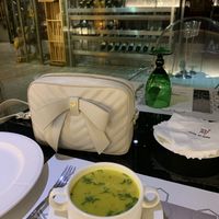 Delicious lentil soup and my GUNAS vegan purse at TAJ - Taste of Indian - 타지 in Seoul