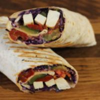 Vegan tortilla (Tortilla, tofu, roasted pepper, grilled zucchini, red cabbage, tomatoe, vegan yogurt) at Good Food in Zagreb