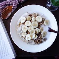 Oatmeal with almond milk at Sarangi Vegetarian Restaurant in Kathmandu